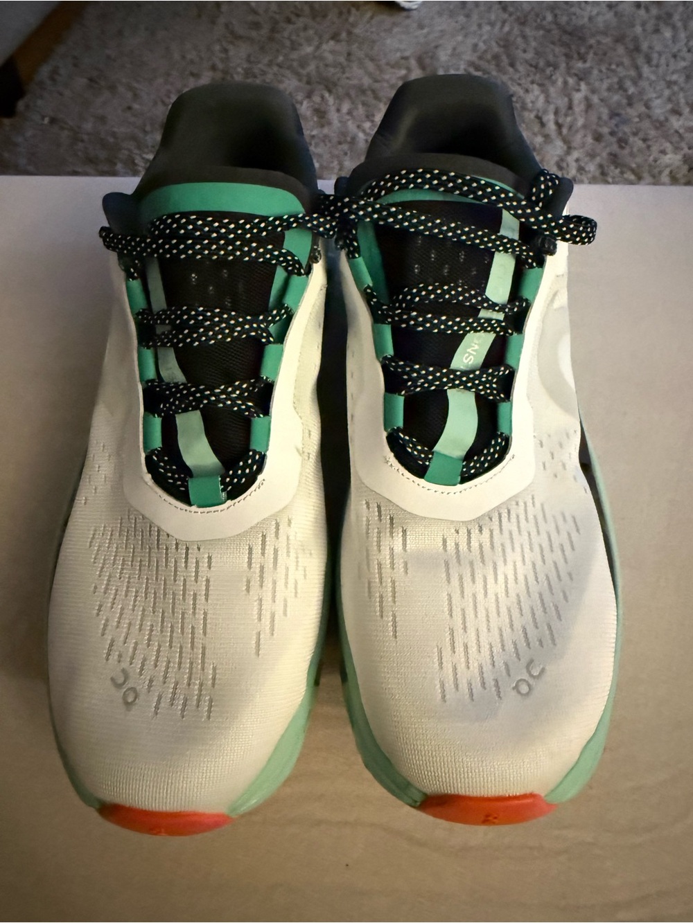 On Running Womens Sneakers in White, Mint and Orange